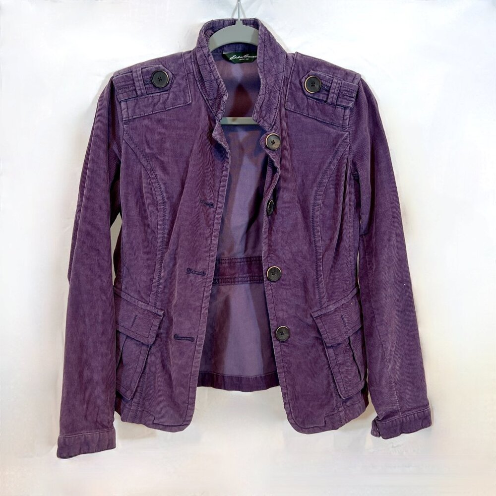 NWOT Eddie Bauer Women's Purple Corduroy Structured Military Jacket Size Small